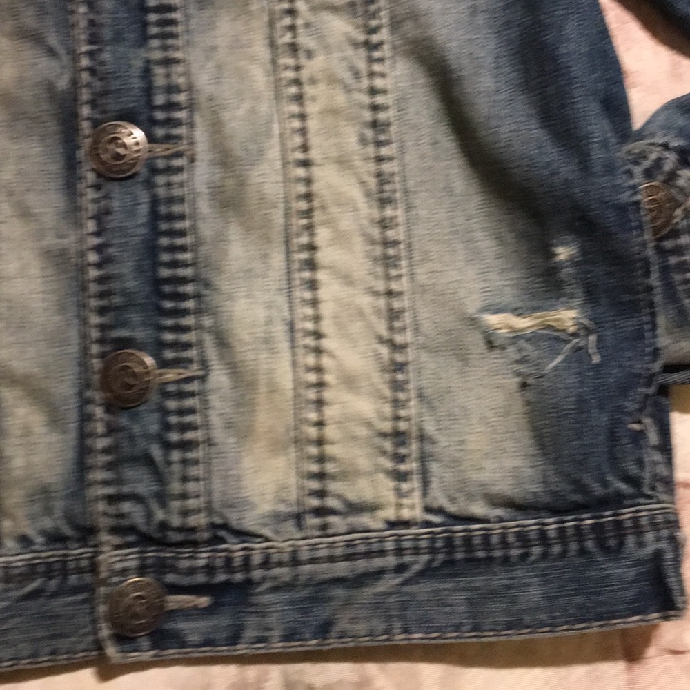 Rivet De Cru Distressed Blue Jeans Jacket Size M - Picture 6 of 7